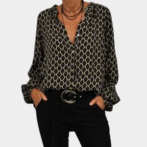 Women's V-Neck Blouse  Long Sleeve  Geometric Print  Loose Fit  Office & Casual Wear  Multiple Colours