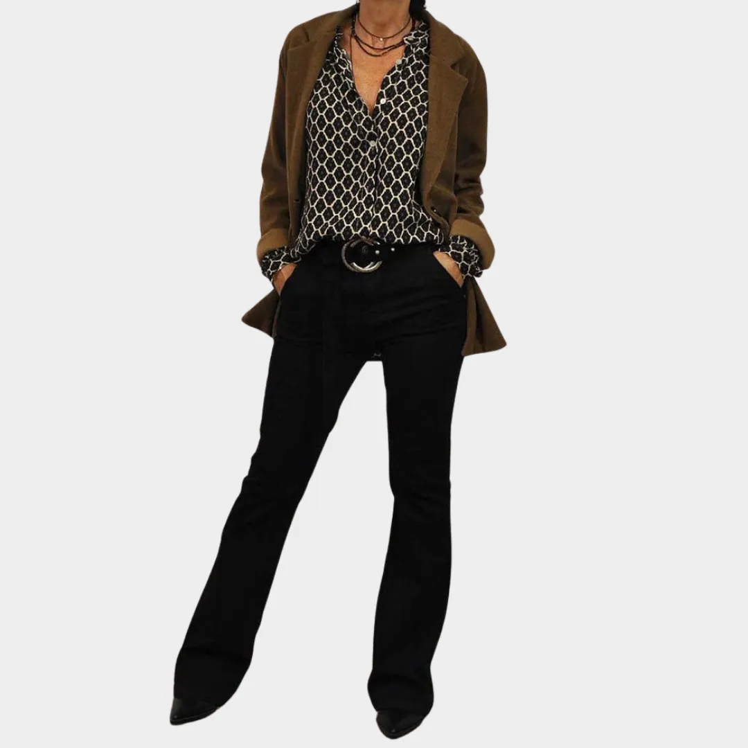 Women's V-Neck Blouse  Long Sleeve  Geometric Print  Loose Fit  Office & Casual Wear  Multiple Colours