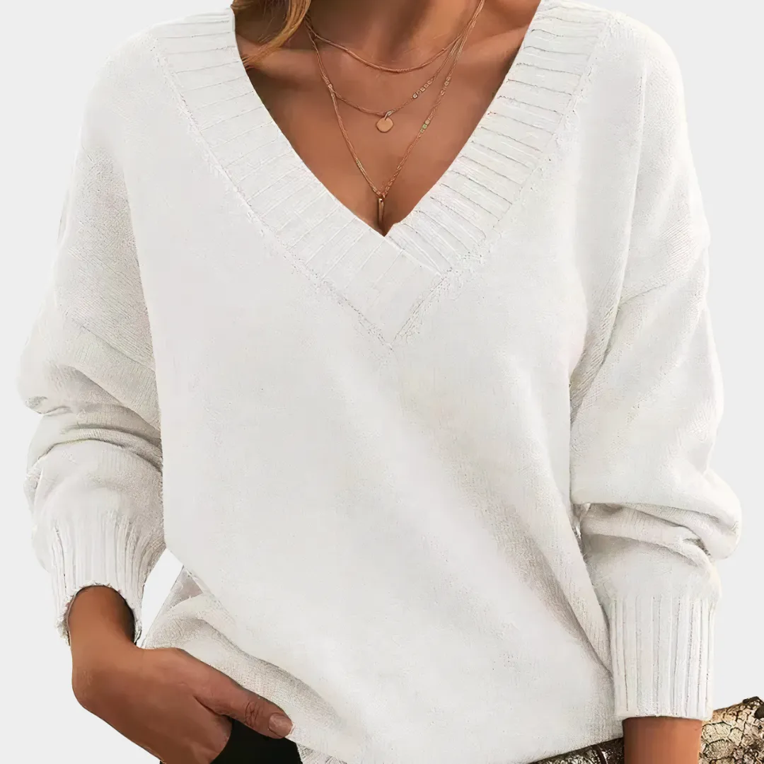 Women's V-Neck Sweater Long Sleeve Soft Knit Pullover Elegant Office & Casual Wear Comfortable Fit Multiple Colours