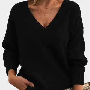 Women's V-Neck Sweater  Long Sleeve  Soft Knit Pullover  Elegant Office & Casual Wear  Comfortable Fit  Multiple Colours
