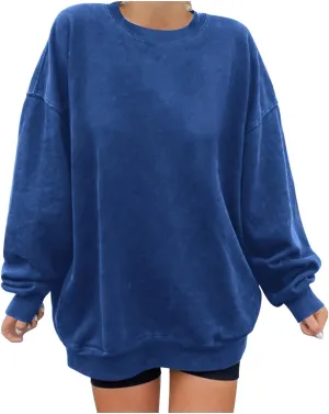 Womens Vintage Basic Oversized Long Sleeve Crew Neck Sweatshirt Casual Soft Pullover Tops Fall Fashion Clothes 2023