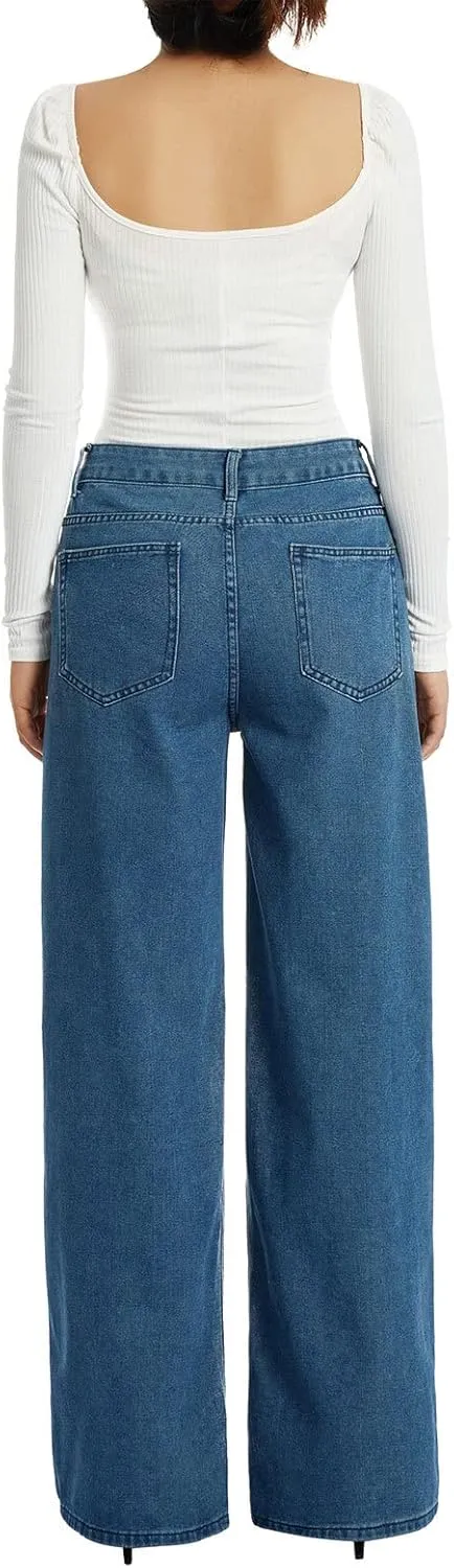Y2k Boyfriend Cargo Jeans Women Baggy Denim Pants High Waist Wide Leg Casual Loose Grunge Denim Trousers Streetwear